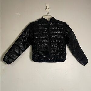 Yoki New York Girls Quilted Puffer Jacket Shiny Finish Hooded Black Size Small 7